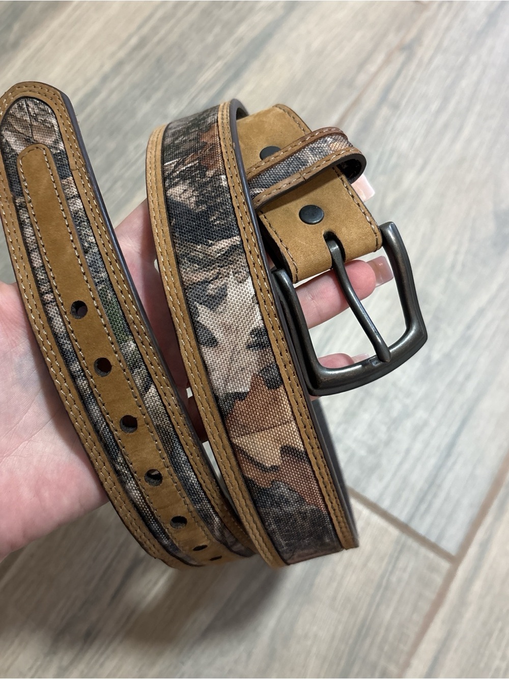 Men's Tan Camo Leather-Trim Belt - Unbranded size 42